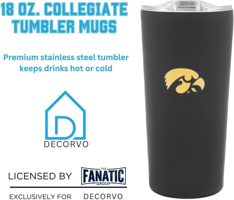 Decorvo Officially Licensed Collegiate Stainless Steel Tumbler - Double Walled Insulated Travel Tumbler with Slide Lid - 18 oz (Iowa Logo - Black) - Image 2